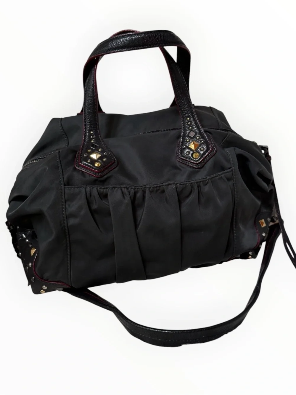 MZ Wallace Vintage Bedford Nylon Studded Satchel Crossbody Bag - Black